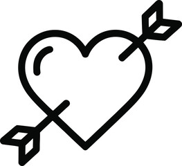 Black outline heart pierced by an arrow on white background love symbol