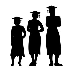 Vector illustration silhouette of three female graduates
