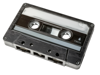 Silver Cassette Tape with Gray Label isolated on a transparent background