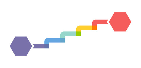 Colorful winding path connecting two hexagonal shapes representing progress