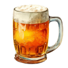 Lager Beer Mug With Foam, watercolor painting vector, isolated on a white background.