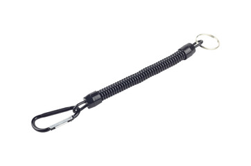 Retractor with carabiner and cable, Keychain with Cable, retractable carabiner with cable for keys, isolated from the background	