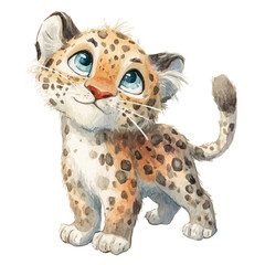 Leopard Cub, watercolor painting vector, isolated on a white background.