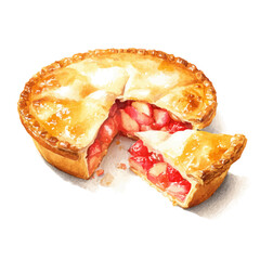 Fruit Pie With Golden Crust, watercolor vector, isolated on a white background.