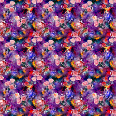 Floral Background Color Pattern Image Cute Graphics Digital Vintage Colour.Tropical seamless pattern background with exotic flowers, palm leaves, jungle leaf, hibiscus, orchid flower