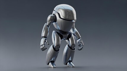 A 3D rendering of a stylized, futuristic robot character, suitable for a sci-fi video game.