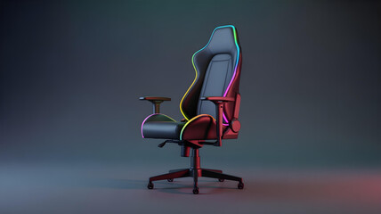 A 3D rendering of a comfortable, ergonomic gaming chair with RGB lighting strips.