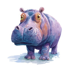 Hippopotamus, watercolor drawing vector, isolated on a white background.