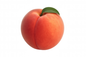 Fresh ripe peach fruit with a single green leaf. Delicious sweet and juicy, offering healthy eating and natural flavor. Transparent background
