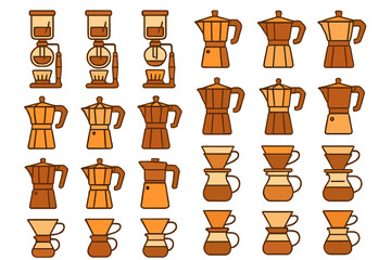 Different styles of coffee makers with a focus on Italian espresso machines and pour-over techniques