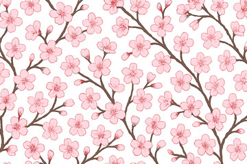 Fototapeta premium Delicate pink cherry blossoms create a beautiful floral pattern on a light background for springtime decor