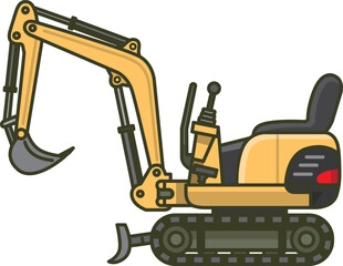 真横の小型ショベルのイラスト（建設現場で使う重機）