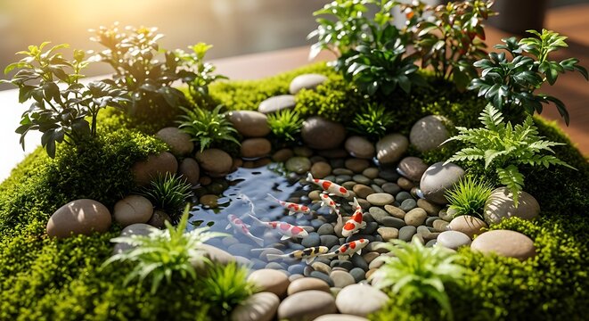 Miniature Zen Garden with Koi Pond