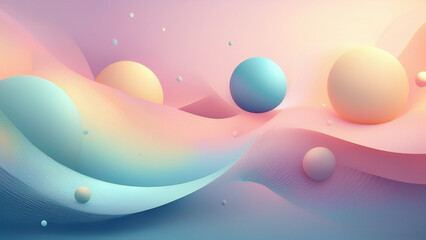 Pastel Dreamscape Abstract 3D Waves and Spheres in Soft Tones Serene Background