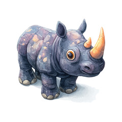Rhinoceros, watercolor drawing vector, isolated on a white background.