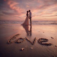Elegant Editorial Wedding Portrait of Couple Standing Barefoot on Beach with Serene Ocean Glow – perfect for bridal editorials