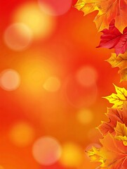 Autumn leaves border design for thanksgiving festival with orange backdrop