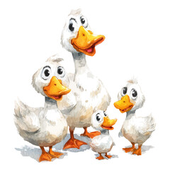Goose Family Set Gosling, watercolor painting vector, isolated on a white background.