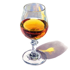 Sherry Wine Glass, watercolor drawing vector, isolated on a white background.