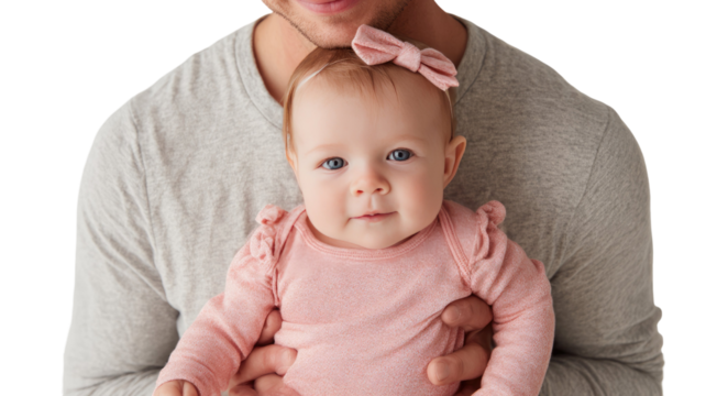 Adorable portrait of a happy smiling baby with bright eyes wearing cute clothes and gentle expression isolated on white background