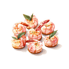 Shrimp Cocktail Bites, watercolor painting vector, isolated on a white background.