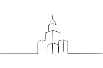 Minimalist skyline outline with skyscraper continuous line style