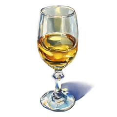 Sherry Wine Glass, watercolor illustration vector, isolated on a white background.