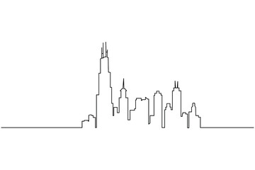 Minimalist skyline outline with skyscraper continuous line style