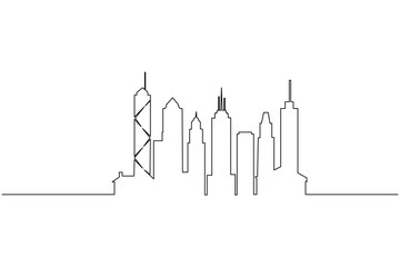 Minimalist skyline outline with skyscraper continuous line style