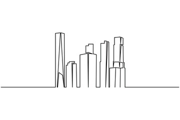 Minimalist skyline outline with skyscraper continuous line style