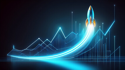 Rocket Launching Above Graph Business Growth and Success Visualization