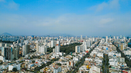 Salaverry Park in San Isidro seen from the sky on a tranquil summer afternoon.