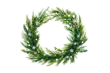 Green pine wreath adorned with snowflakes and decorative elements for festive winter celebrations