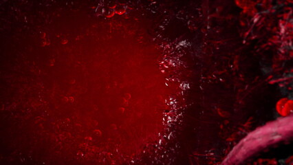 A whirlwind of rich red hues creates an energetic scene, with textures suggesting movement and depth. Flecks of light add intrigue and mystery to this artistic expression.