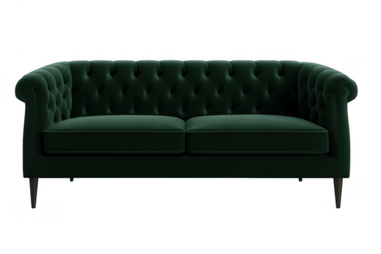 Green velvet tufted sofa with transparent background - Powered by Adobe