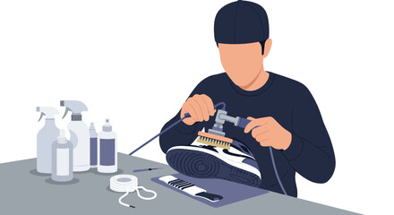 Skilled Craftsman Restores Beloved Footwear with Precision Tools and Cleaning Solutions