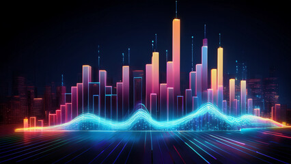 Abstract Data Visualization Glowing Bar Graph on Dark Background