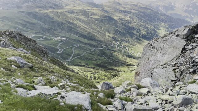 View from above of Splugen Pass - Italy Switzerland Alps
