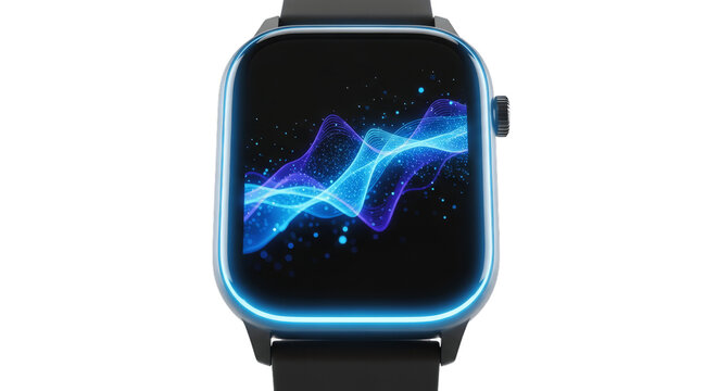 Modern Smartwatch with Blue Display and Wave Graphics - Advanced Wearable Technology for Fitness Tracking, Health Monitoring, and Smart Notifications with Contemporary Design and Digital Intelligence 