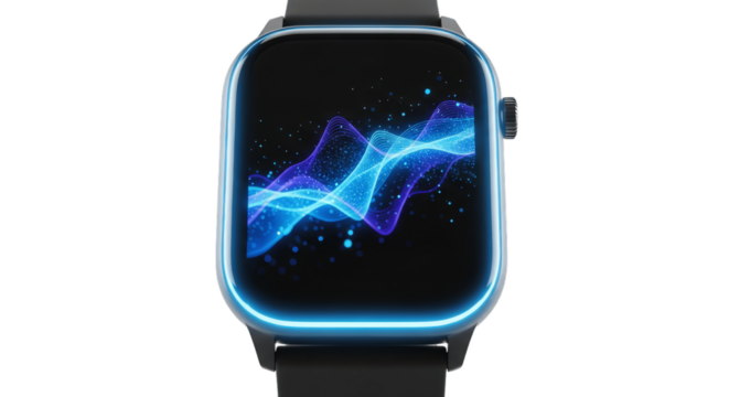 Modern Smartwatch with Blue Display and Wave Graphics - Advanced Wearable Technology for Fitness Tracking, Health Monitoring, and Smart Notifications with Contemporary Design and Digital Intelligence