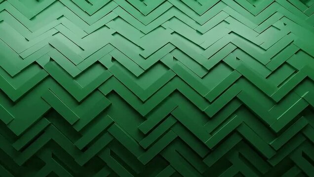Abstract 3D Green Chevron Pattern Animation. Seamless Loop Background with Moving Shadows.
