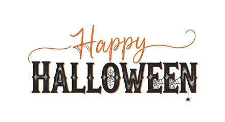 Happy halloween text with spooky design isolated on white background