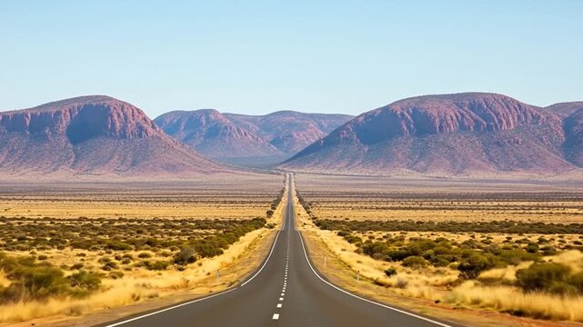Epic road trip adventure through vast Australian outback towards stunning mountains
