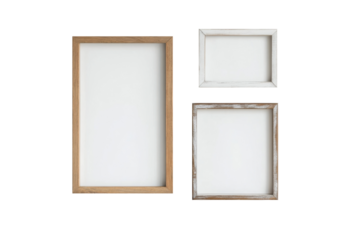 Empty wooden frame ready for artwork display in a bright, minimalistic interior setting