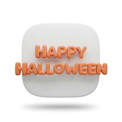 Happy halloween orange 3d letters on white square isolated on white background
