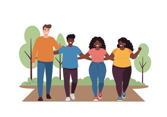 Fototapeta premium Diverse Group of Friends Walking Together in Harmony.