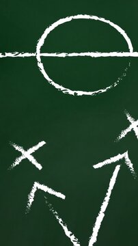 Chalkboard football strategy animation with arrows and crosses over green background