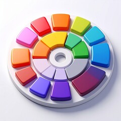 Harmonious Hue Spectrum: An array of vibrant and harmonious hues dances on a round stage, showcasing a spectrum of color, a visual representation of the color wheel. 