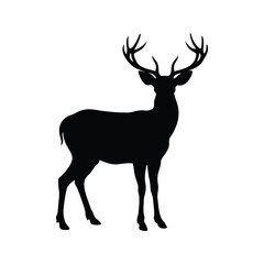 Elegant Silhouette of a Majestic Stag with Impressive Antlers Standing Proudly, deer in forest stance silhouette vector illustration