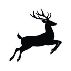 Elegant Silhouette of a Majestic Deer Leaping Across a White Background, deer in mid leap silhouette vector illustration